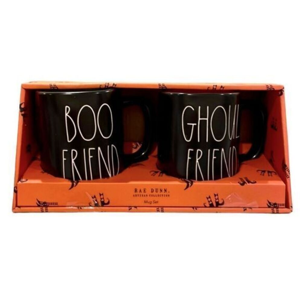 Rae Dunn Mug Set Halloween Boo Friend Ghoul Friend Black Orange Green NEW - Picture 4 of 5